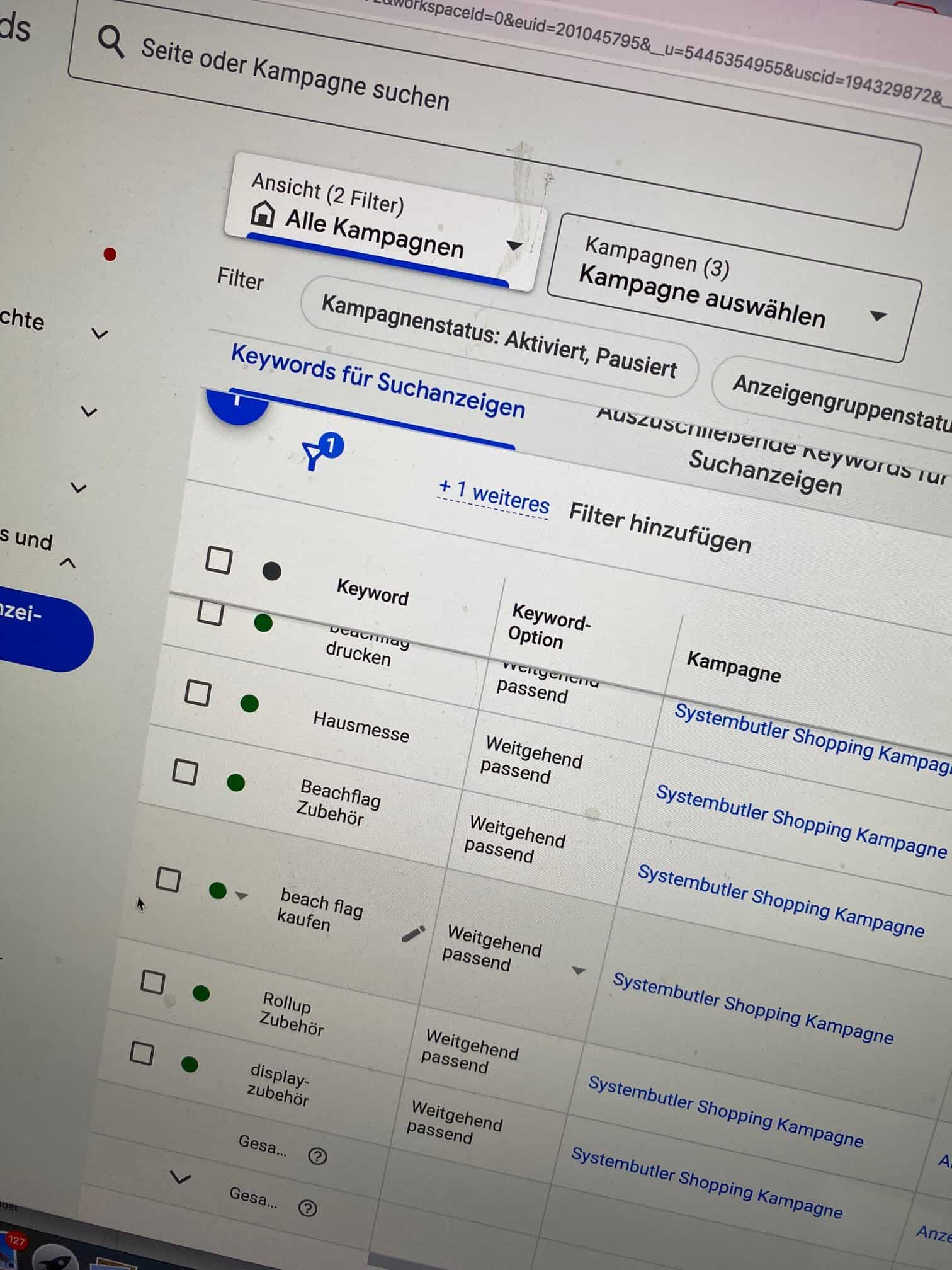 Google ads kampagne Rollup Butler und Beachflag Butler